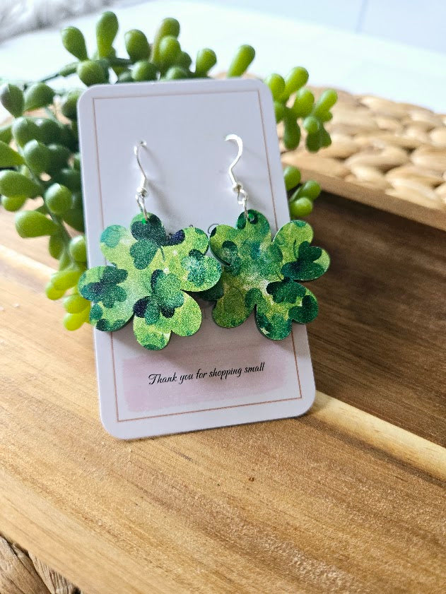 Shamrock Shape St Patricks Day Acrylic Earrings