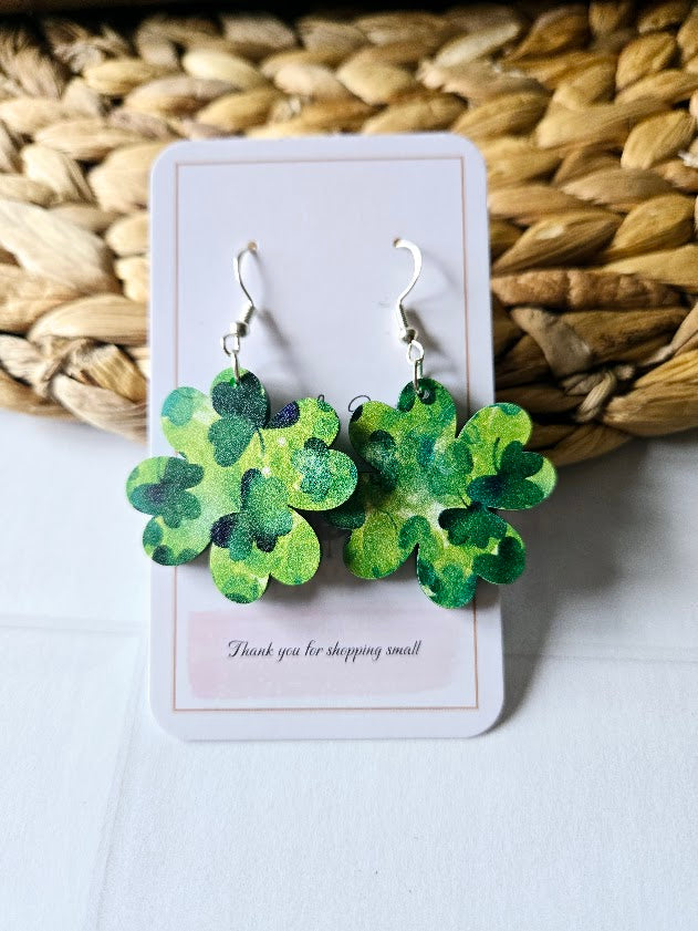 Shamrock Shape St Patricks Day Acrylic Earrings