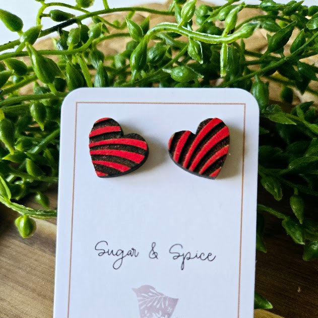 Red Heart Pattern Wood Earrings