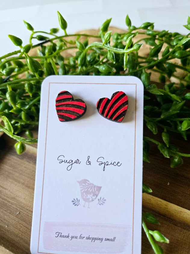 Red Heart Pattern Wood Earrings