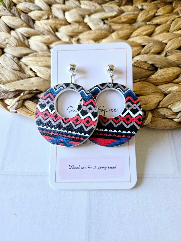 Western Hoop Post Dangle Earrings