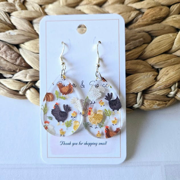 Chicken Teardrop Acrylic Earrings