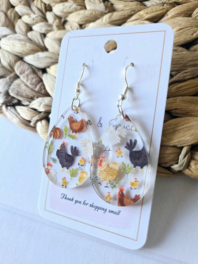 Chicken Teardrop Acrylic Earrings