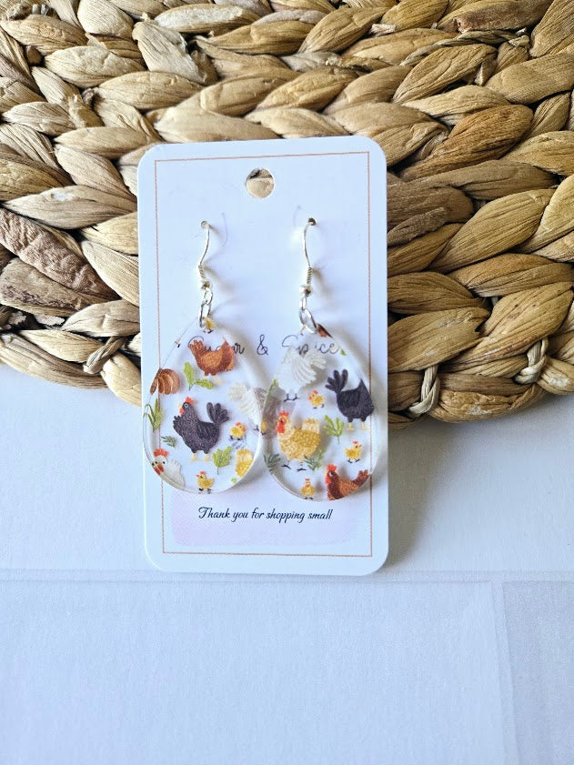 Chicken Teardrop Acrylic Earrings