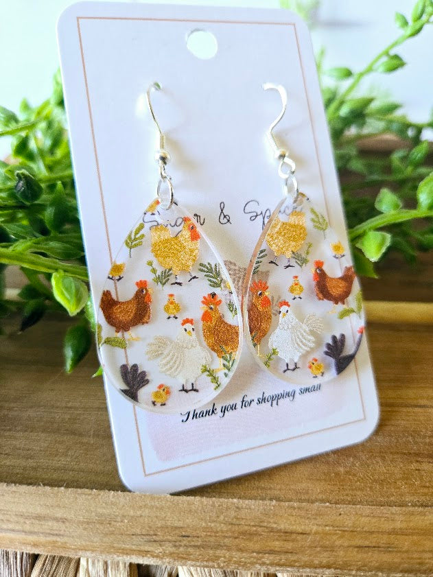 Chicken Teardrop Acrylic Earrings