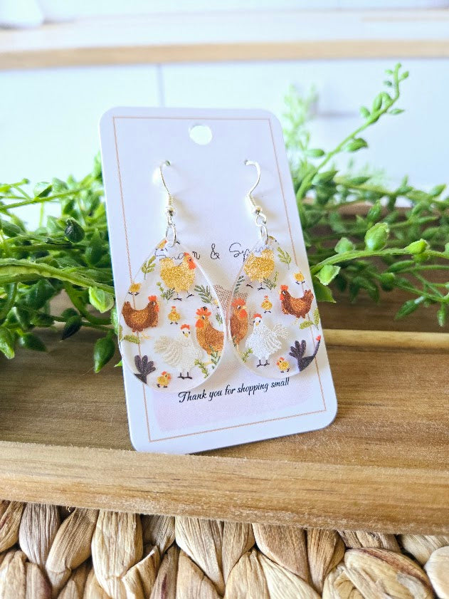 Chicken Teardrop Acrylic Earrings