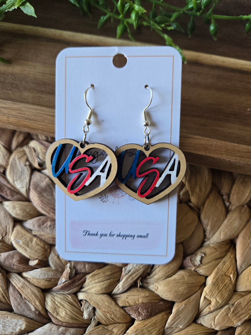 USA Wood Dangle Earrings