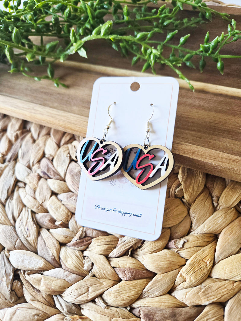 USA Wood Dangle Earrings