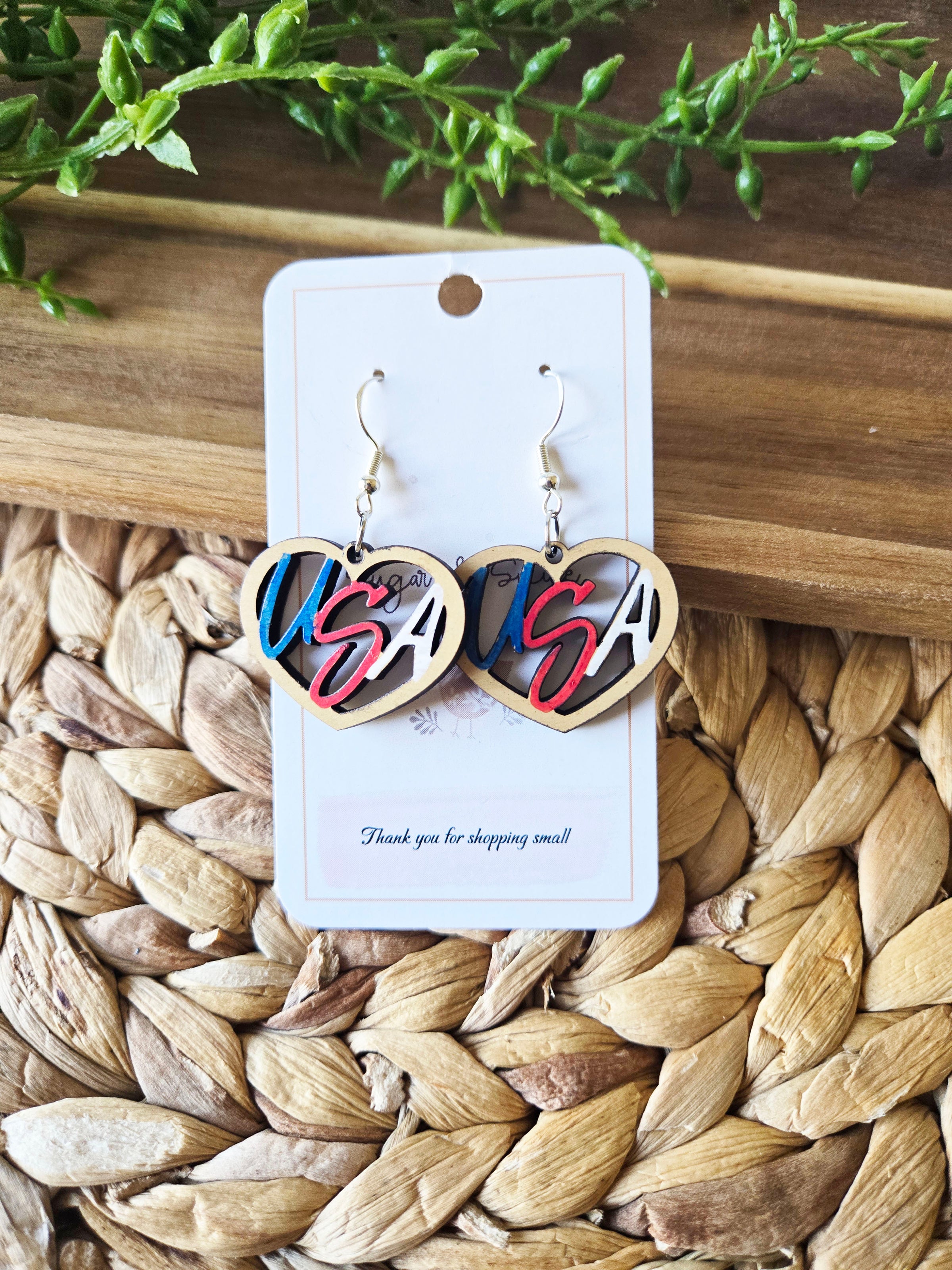 USA Wood Dangle Earrings