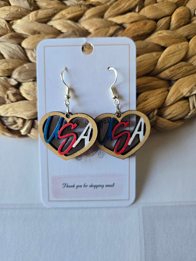 USA Wood Dangle Earrings