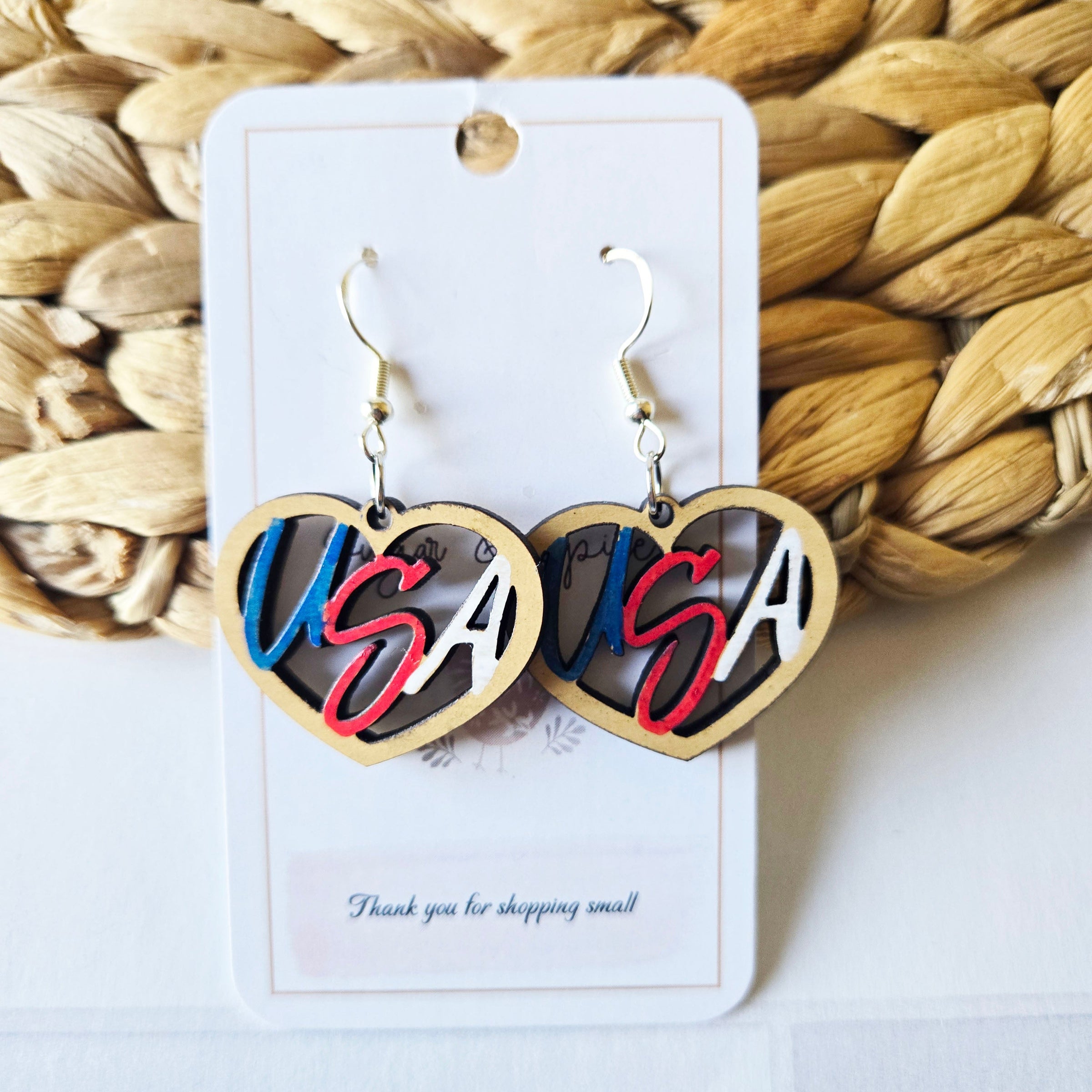 USA Wood Dangle Earrings