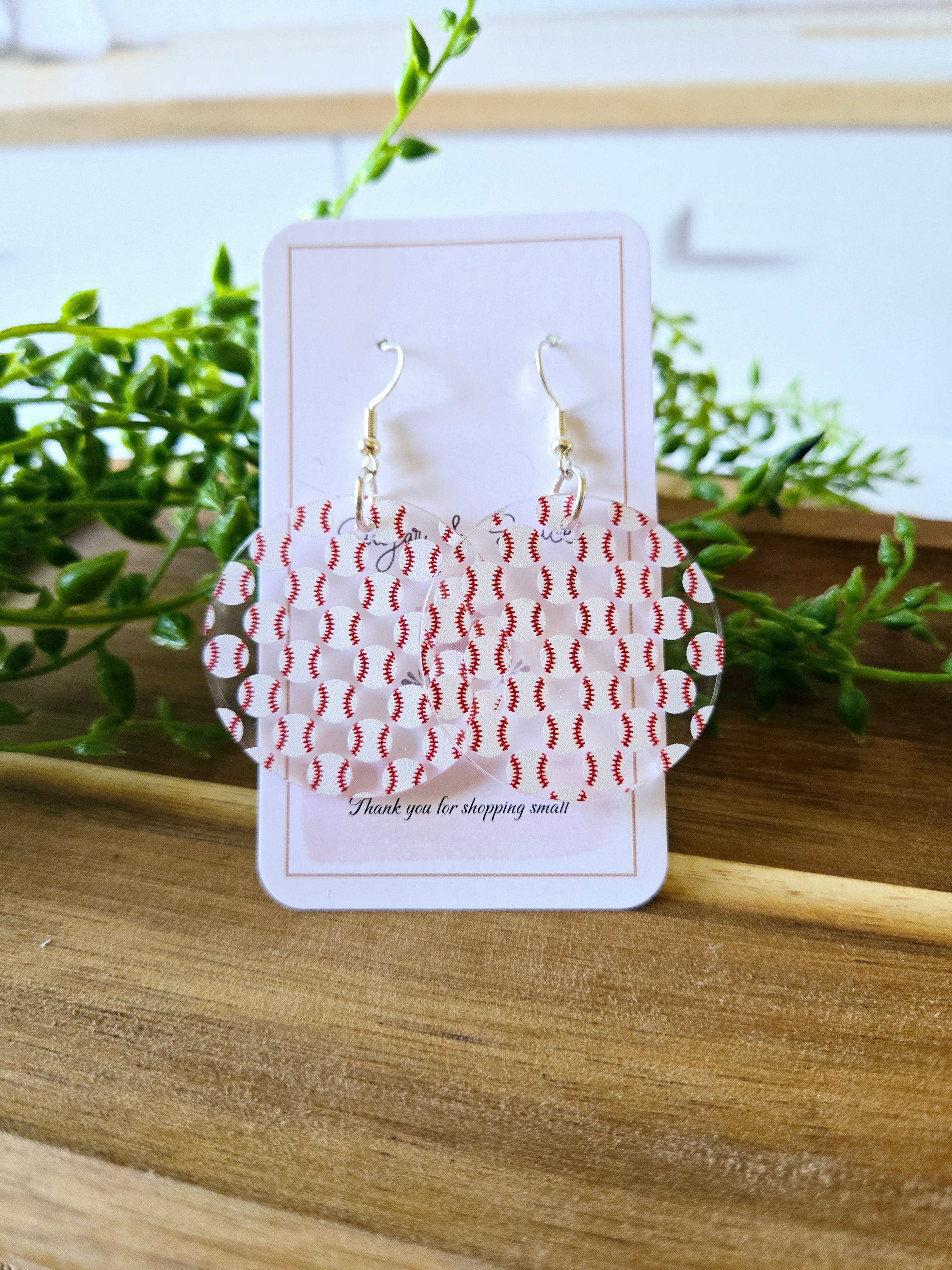 Baseball Round Acrylic Dangle Drop Earrings