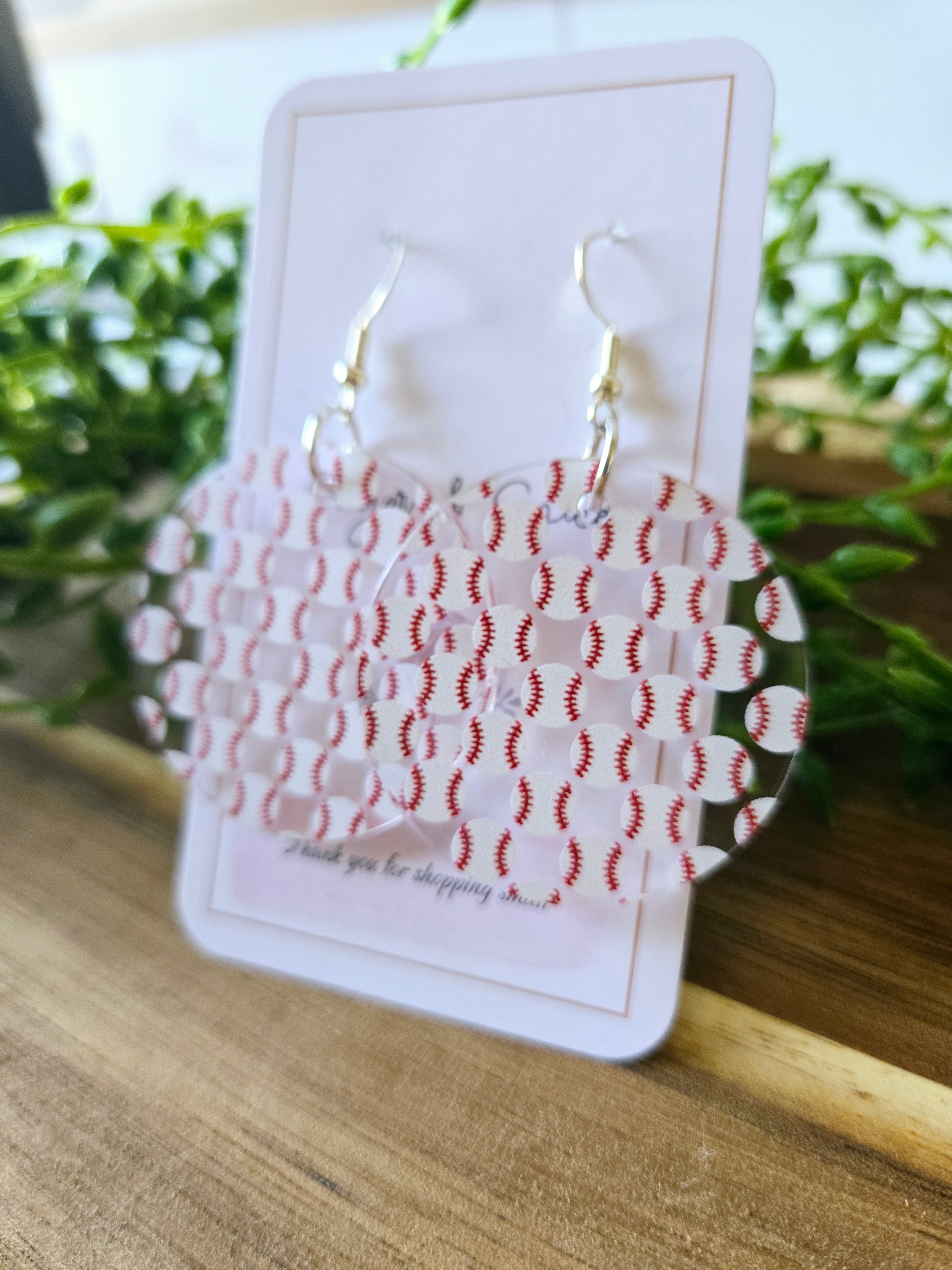 Baseball Round Acrylic Dangle Drop Earrings