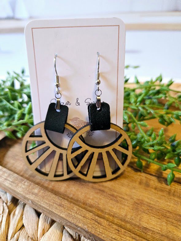 Abstract Boho Black Faux Leather Earrings