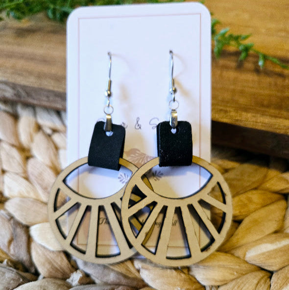 Abstract Boho Black Faux Leather Earrings