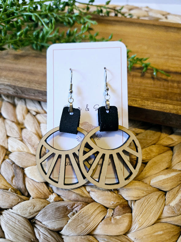 Abstract Boho Black Faux Leather Earrings