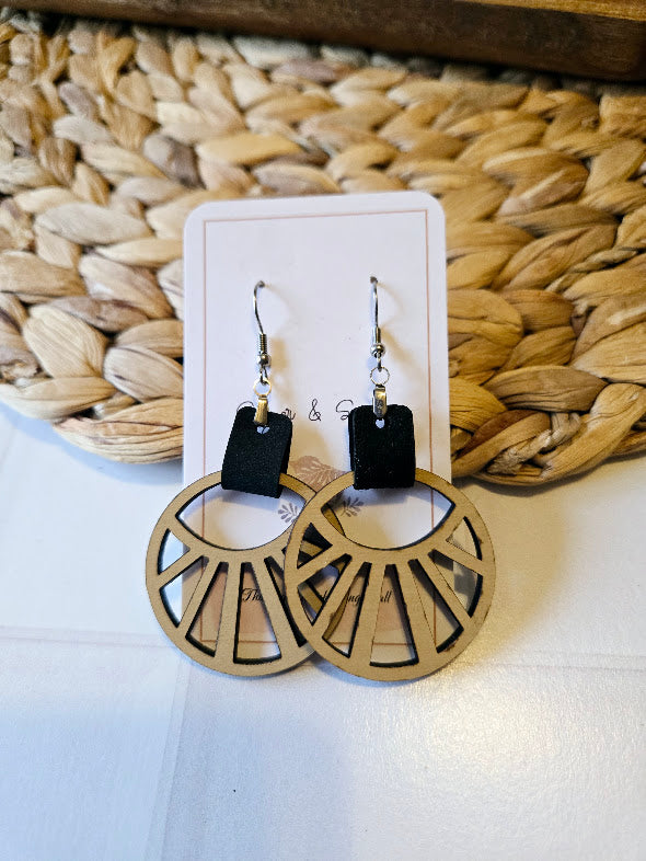 Abstract Boho Black Faux Leather Earrings