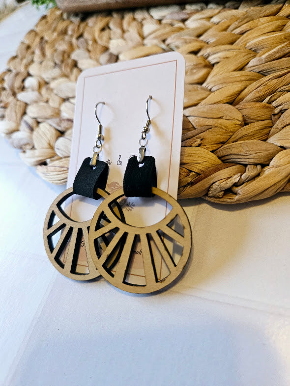 Abstract Boho Black Faux Leather Earrings