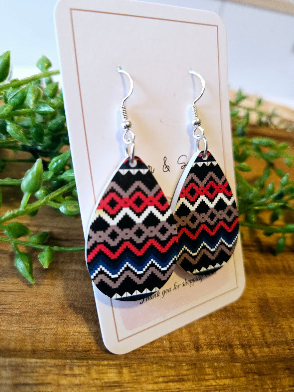 Southwestern Navajo Pattern Tear Drop Earrings