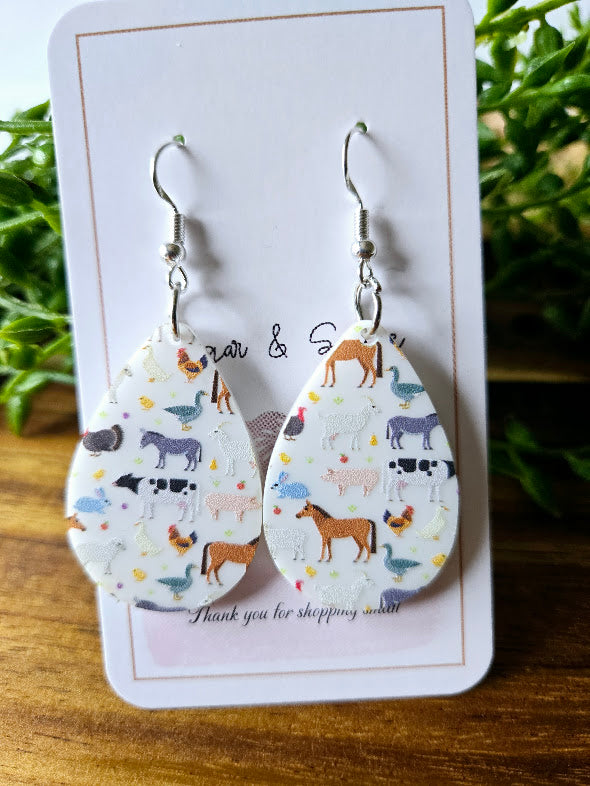 Farm Teardrop White Acrylic Earrings