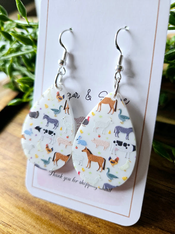 Farm Teardrop White Acrylic Earrings