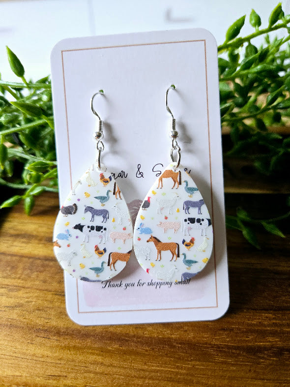 Farm Teardrop White Acrylic Earrings