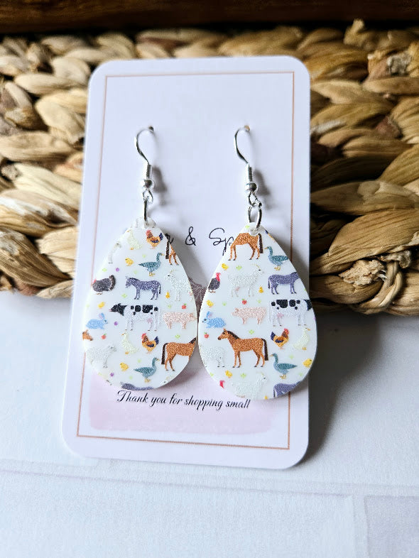 Farm Teardrop White Acrylic Earrings