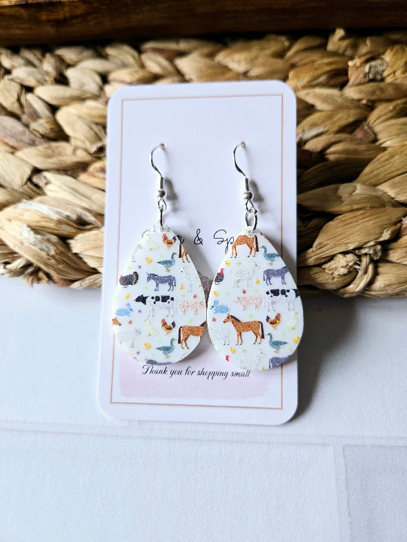 Farm Teardrop White Acrylic Earrings