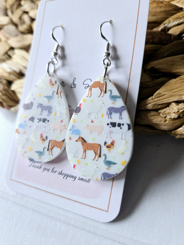 Farm Teardrop White Acrylic Earrings