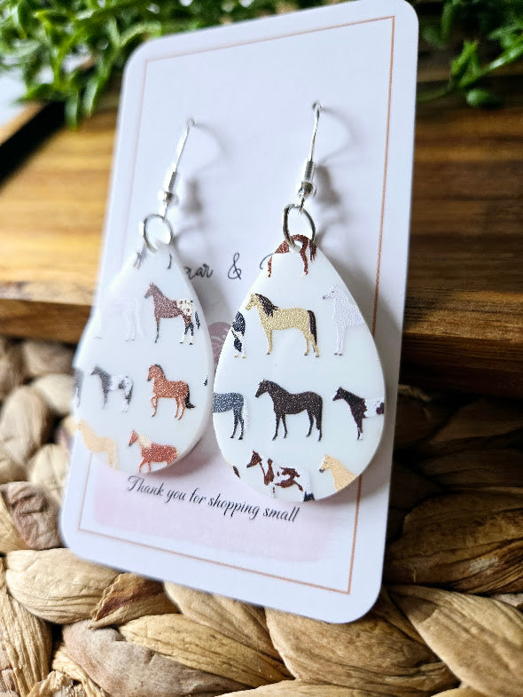 horse earrings, teardrop, handmade, custom, drop earrings, for her, farm earrings, cute earrings, affordable, 