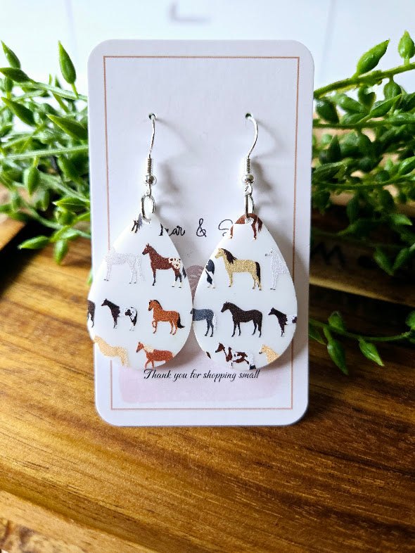 horse earrings, teardrop, handmade, custom, drop earrings, for her, farm earrings, cute earrings, affordable, 