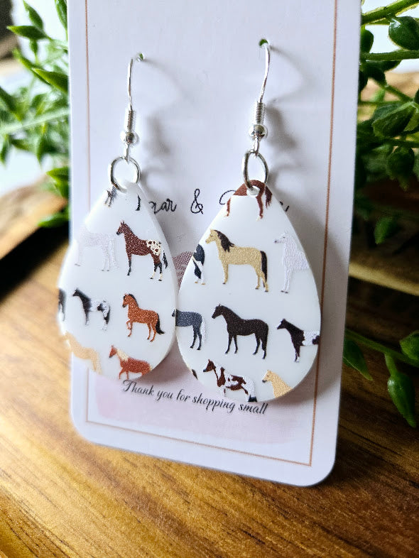 horse earrings, teardrop, handmade, custom, drop earrings, for her, farm earrings, cute earrings, affordable, 