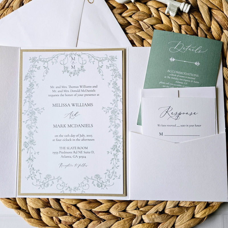 Elegant Greenery Olive Leaf Wedding Invitation Suite