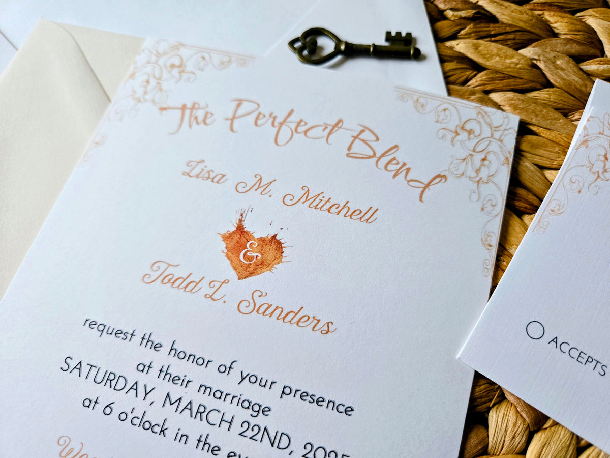 The Perfect Blend Coffee Themed Wedding Invitation Suite