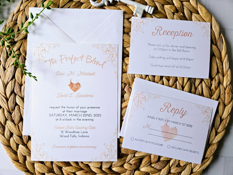 The Perfect Blend Coffee Themed Wedding Invitation Suite