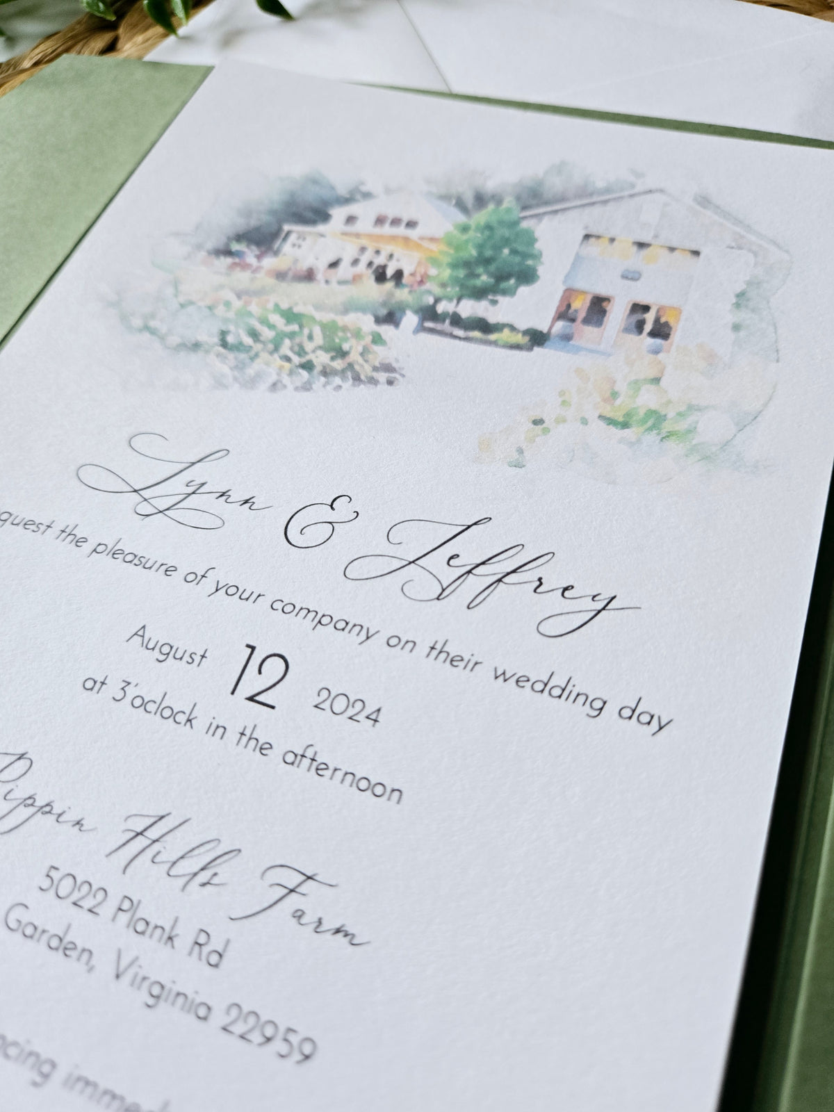 Watercolor Venue Wedding Invitation Suite