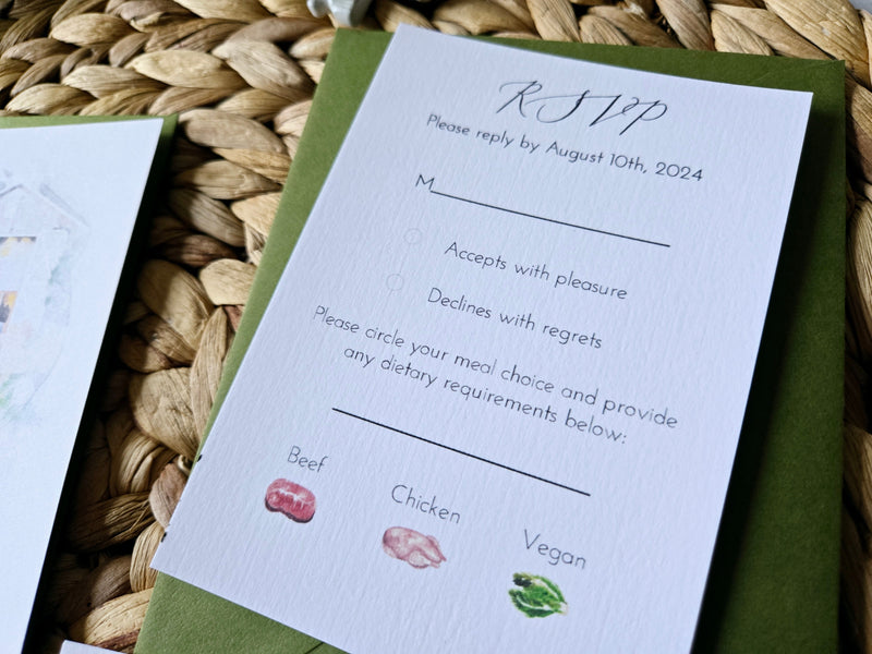 Watercolor Venue Wedding Invitation Suite