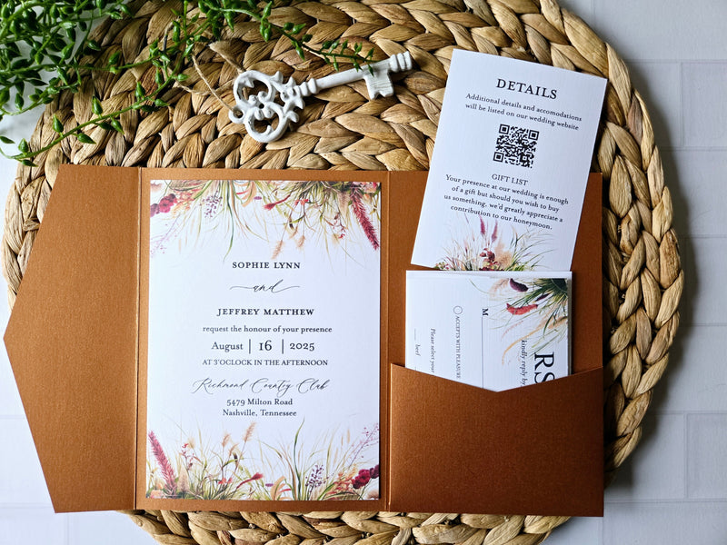 Wild Grass Boho Wedding Invitation Suite