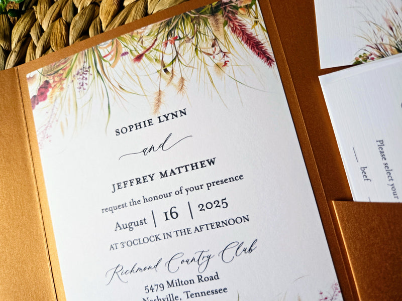 Wild Grass Boho Wedding Invitation Suite