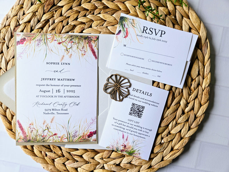 Wild Grass Boho Wedding Invitation Suite