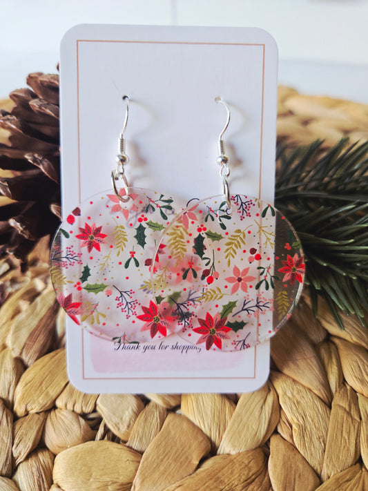 Frosted Poinsettia Christmas Dangle Earrings