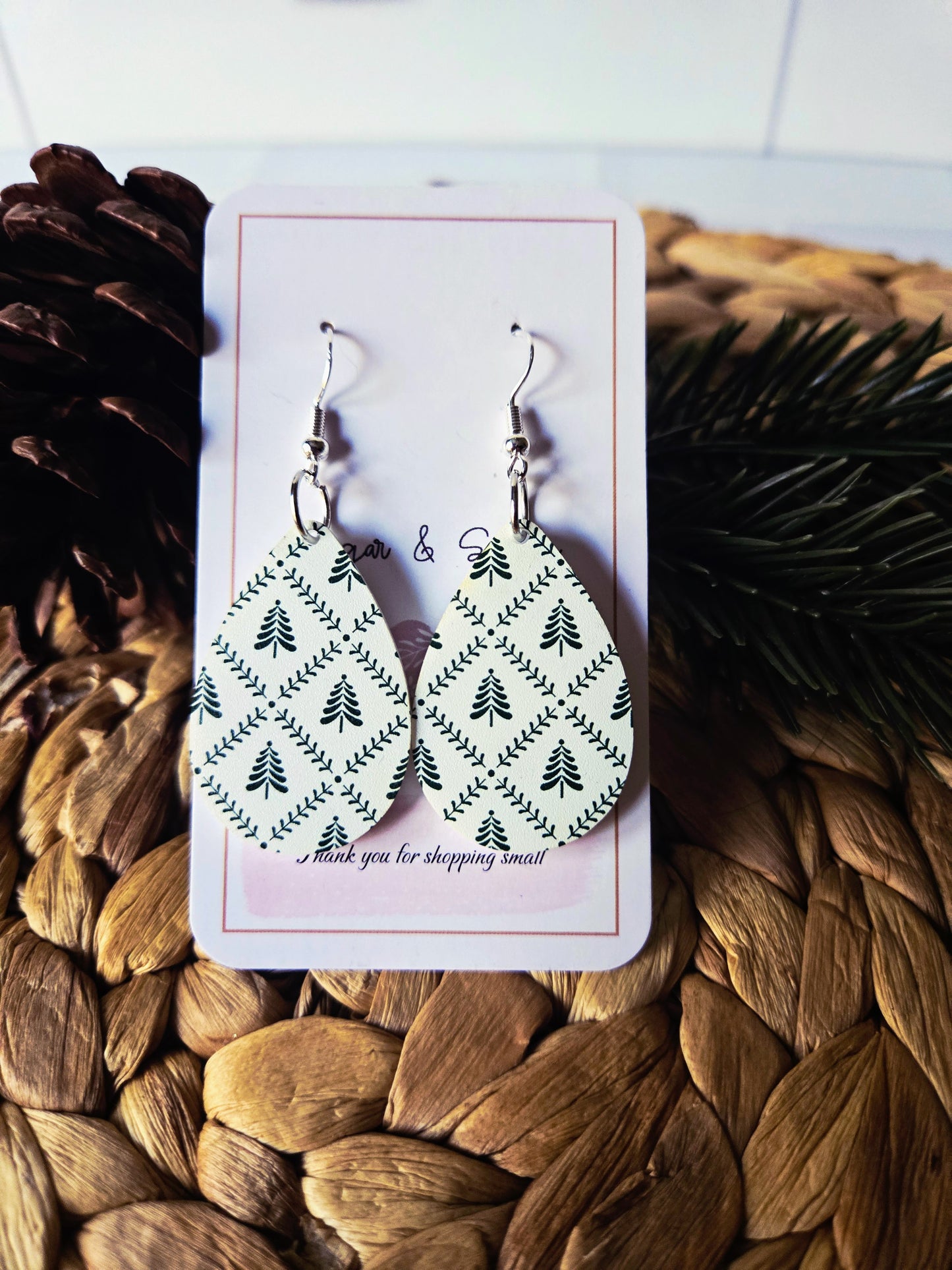 Winter Pine Christmas Tear Drop Earrings