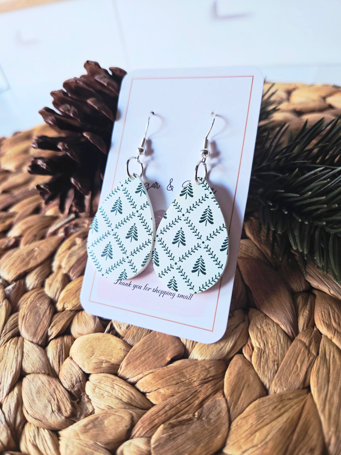 Winter Pine Christmas Tear Drop Earrings
