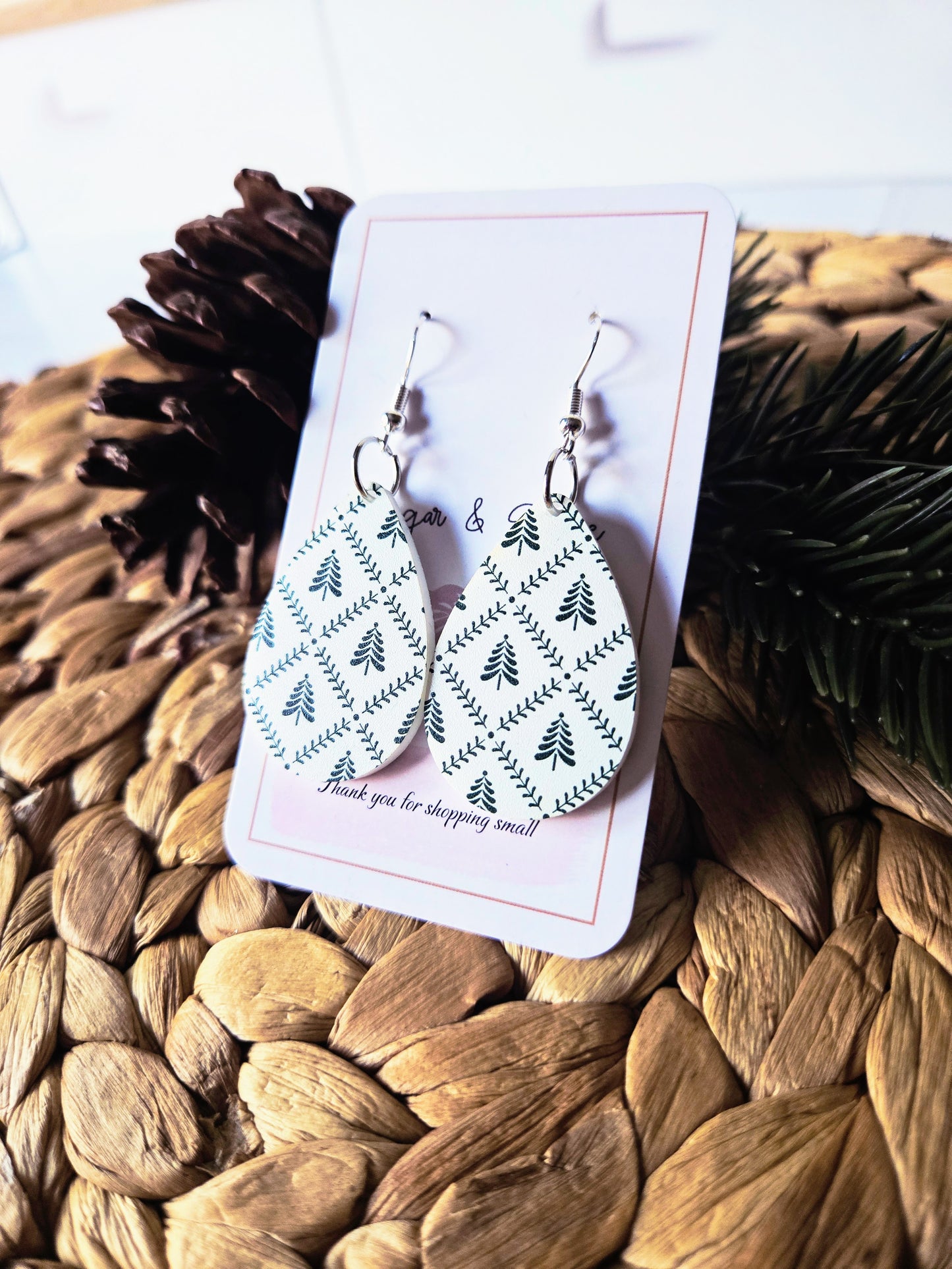 Winter Pine Christmas Tear Drop Earrings