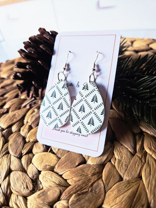 Winter Pine Christmas Tear Drop Earrings