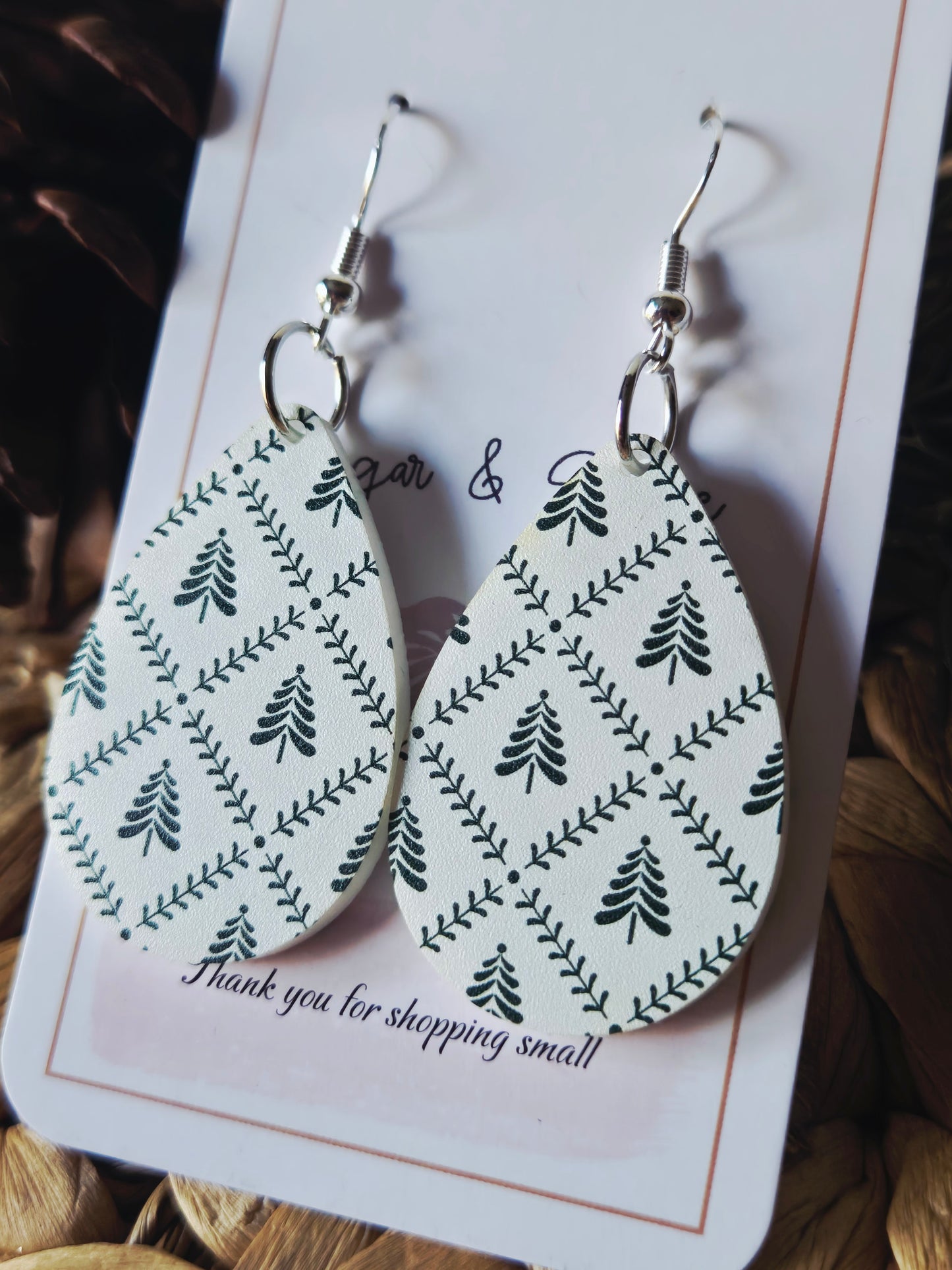 Winter Pine Christmas Tear Drop Earrings