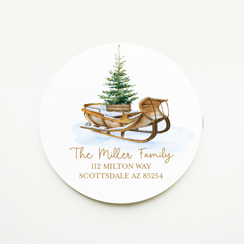 Christmas Sleigh in the Snow Return Address Sticker