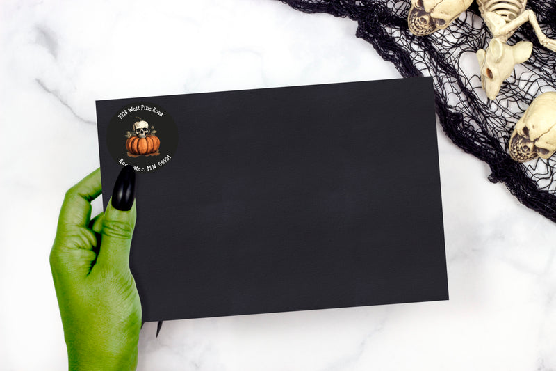 Halloween Skull and Pumpkin Return Address Sticker