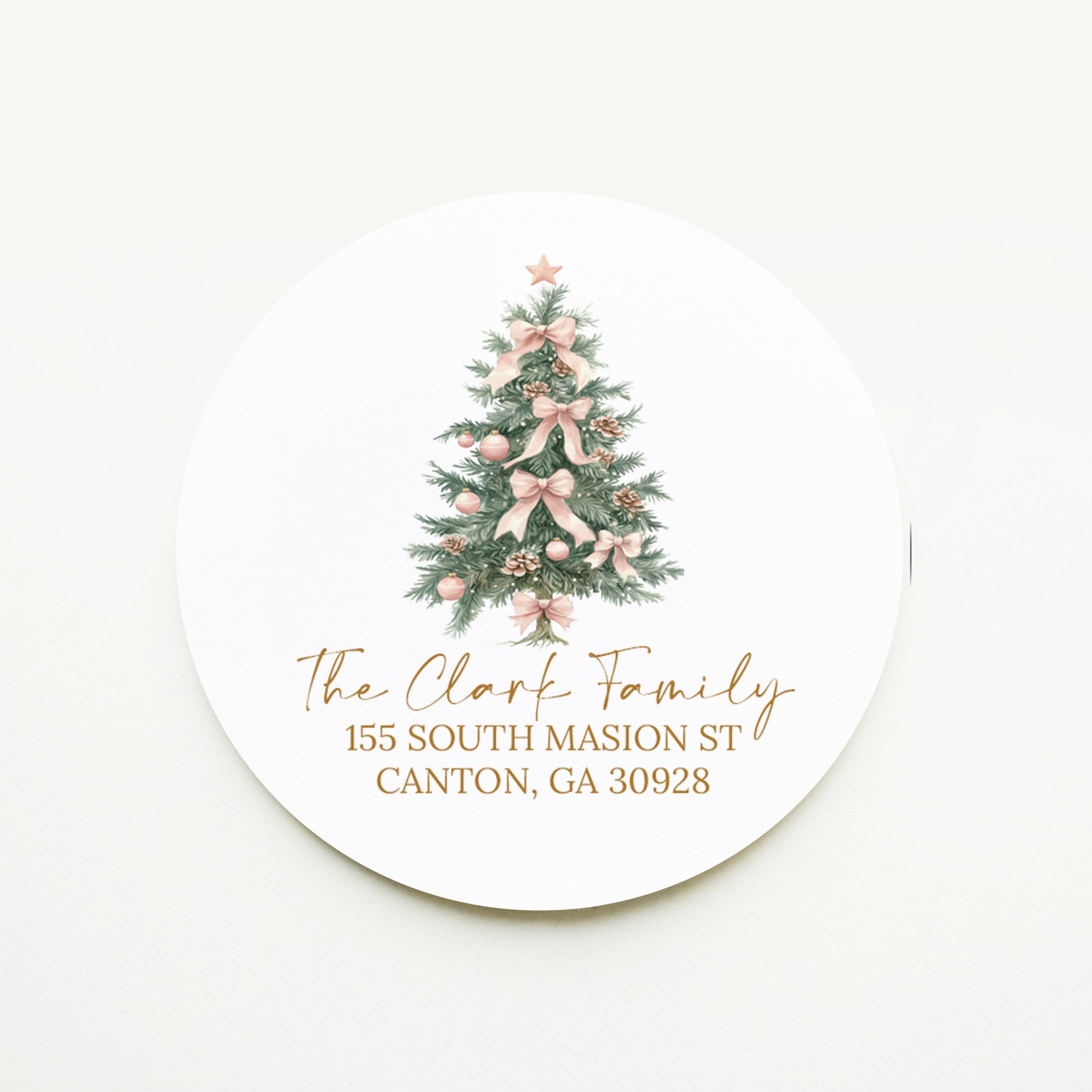 Pink Christmas Tree Return Address Sticker or Label