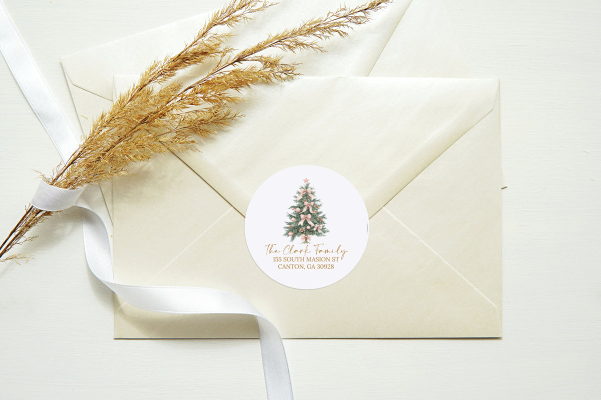 Pink Christmas Tree Return Address Sticker or Label